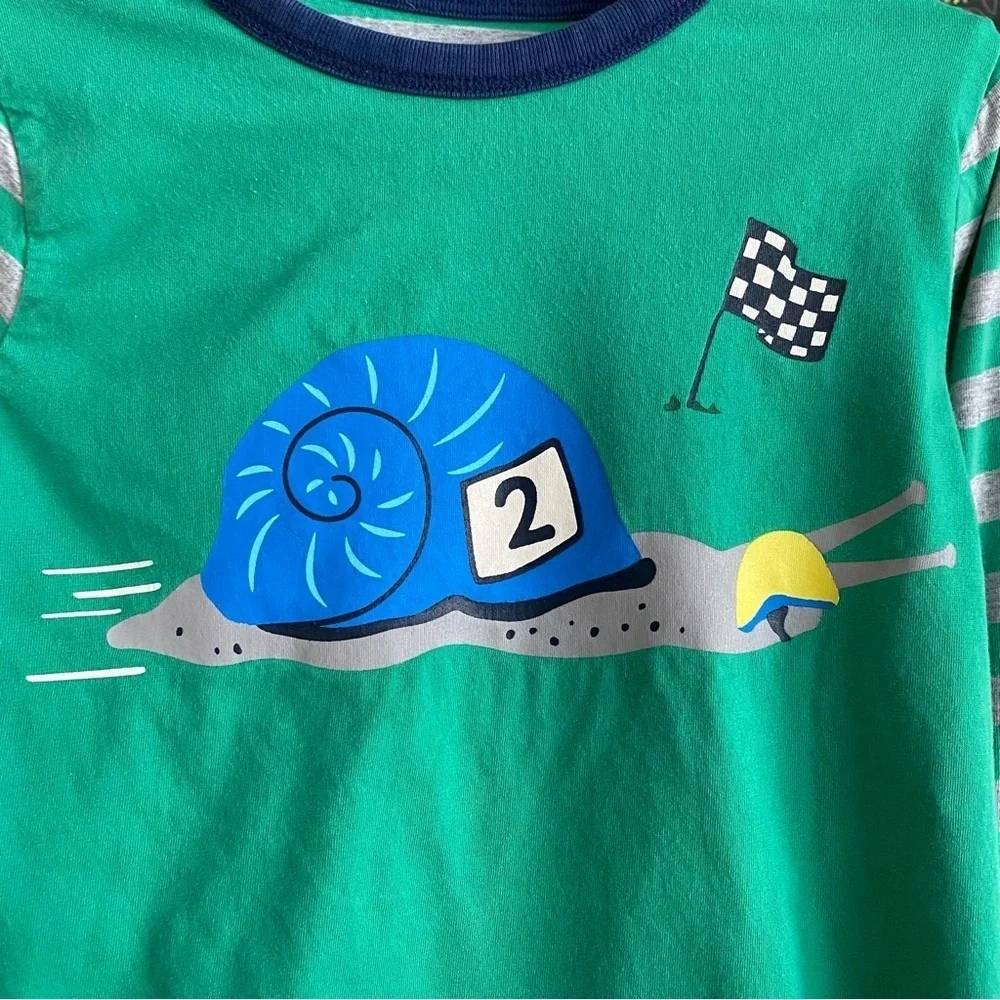 Mini Boden Green Snail Race Stripe Reversible Long Sleeve Shirt - Picture 5 of 15